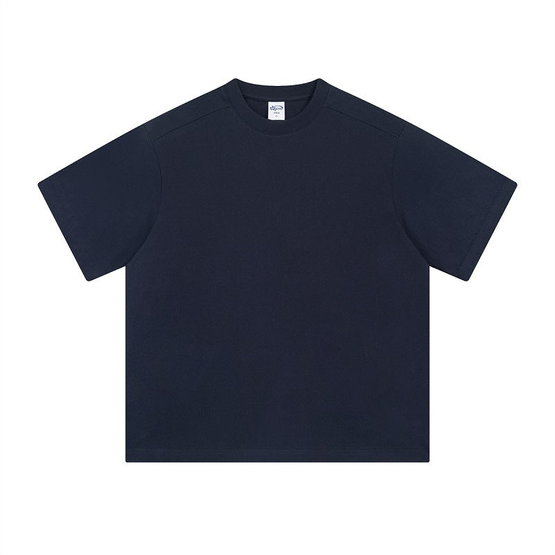 Retro Patchwork Short Sleeve Pure Color Minimal Versatile T-Shirt for Men and Women