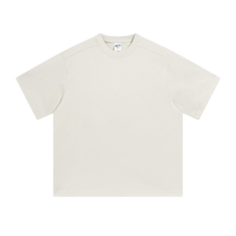 Retro Patchwork Short Sleeve Pure Color Minimal Versatile T-Shirt for Men and Women