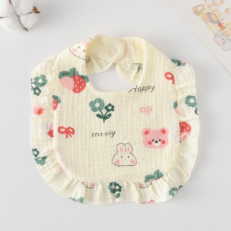 Baby Bib Ruffled Cotton Printed Gauze Lace Bib