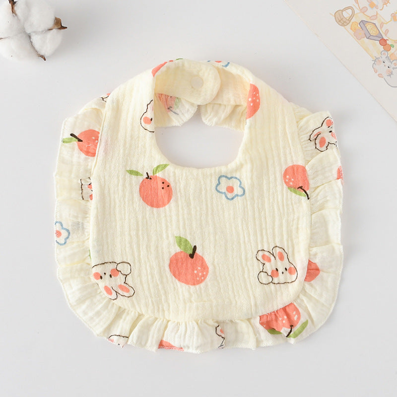 Baby Bib Ruffled Cotton Printed Gauze Lace Bib