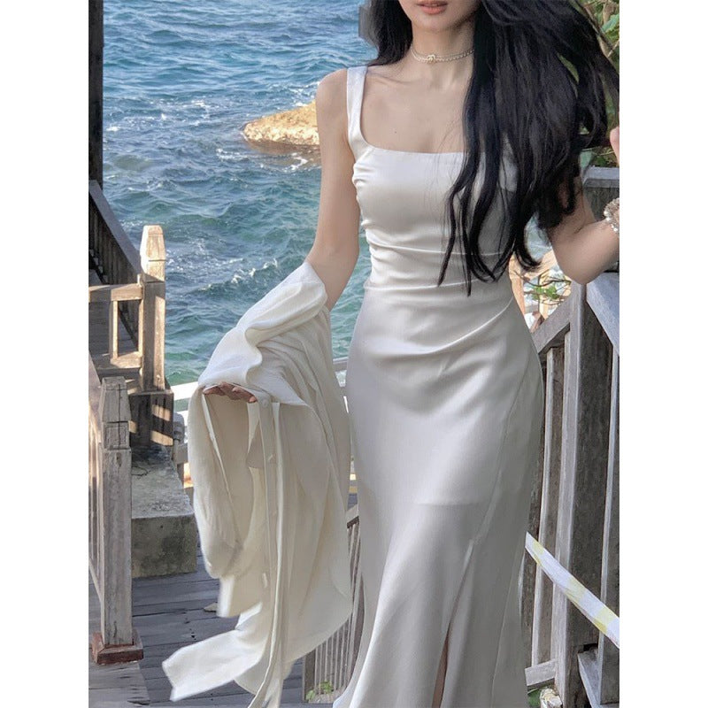 White Suspender Satin Dress Female Summer