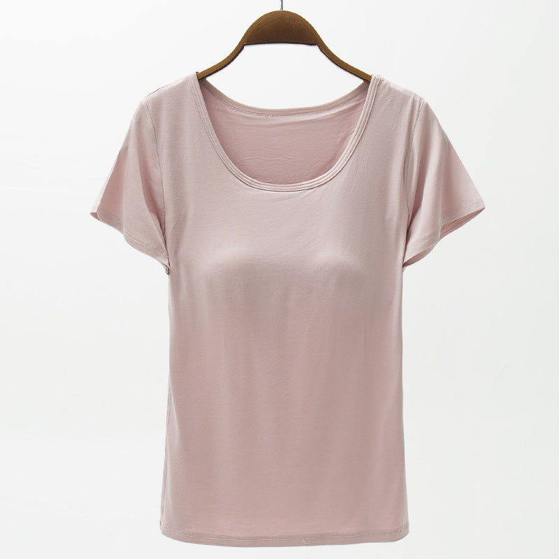 Summer Modal Women's Short-sleeved T-shirt With Chest Pad Solid Color