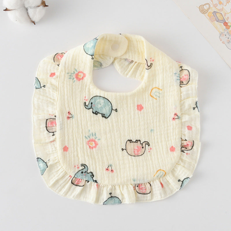 Baby Bib Ruffled Cotton Printed Gauze Lace Bib