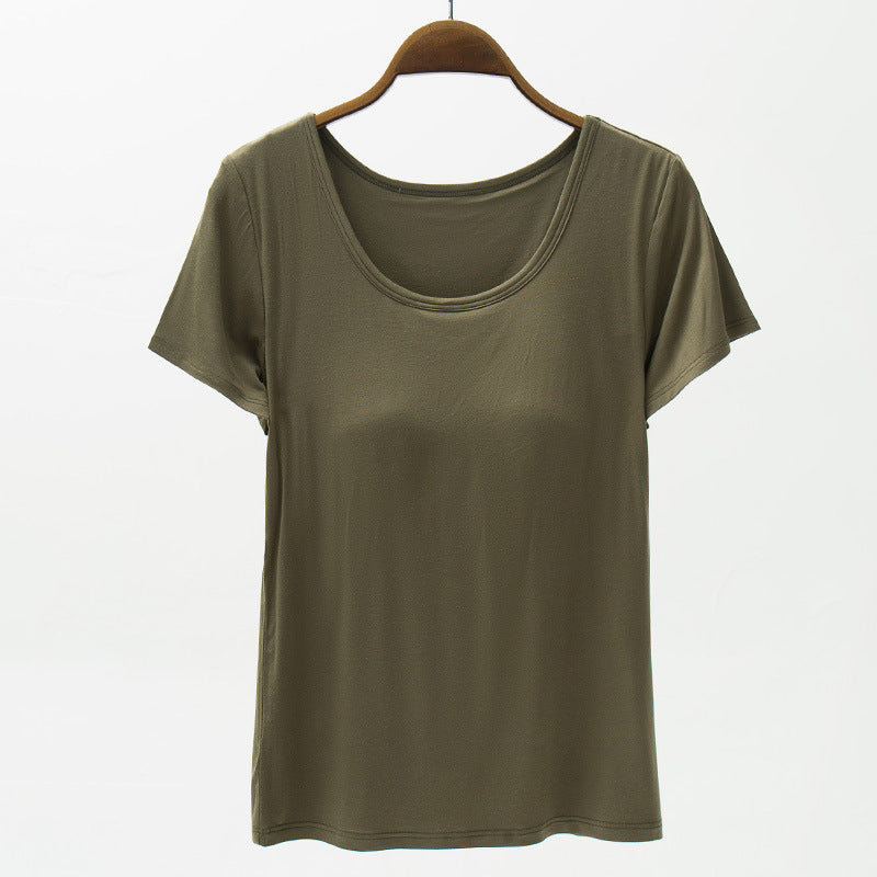 Summer Modal Women's Short-sleeved T-shirt With Chest Pad Solid Color