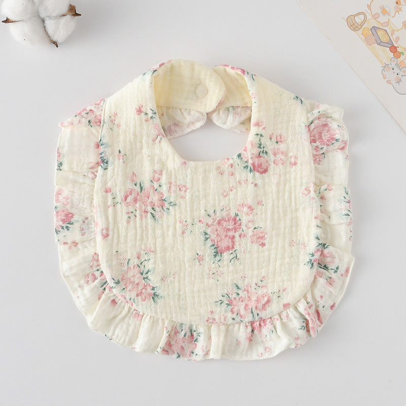 Baby Bib Ruffled Cotton Printed Gauze Lace Bib