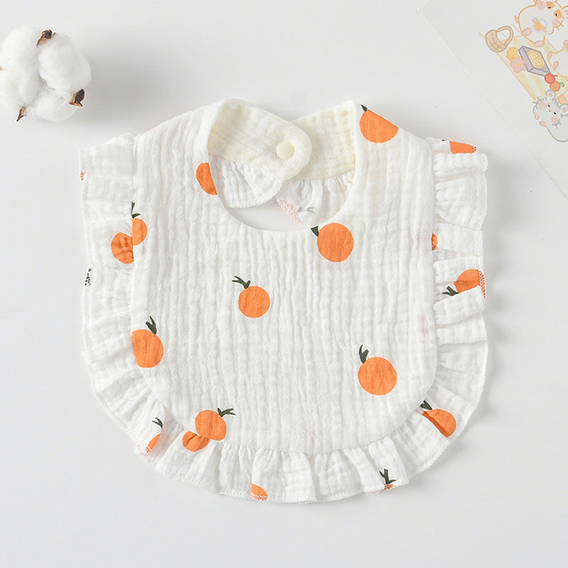 Baby Bib Ruffled Cotton Printed Gauze Lace Bib