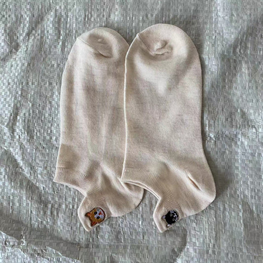 Spring Mesh Breathable Cat Embroidered Women's Boat Socks