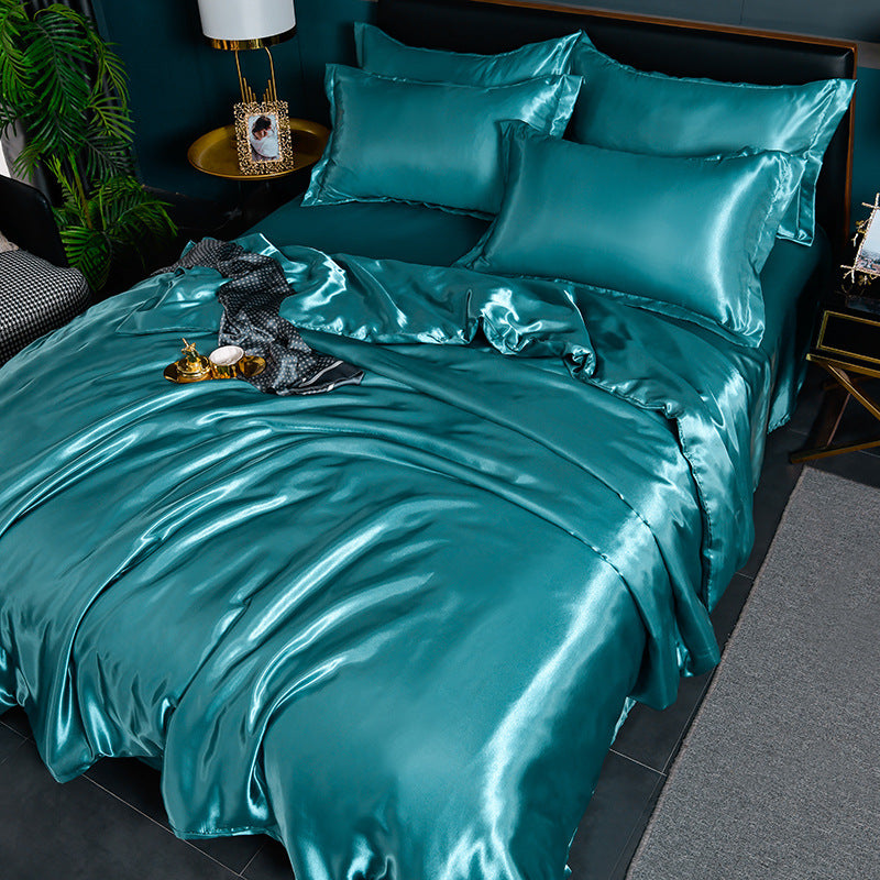 Pure Color Ice Silk Cool Quilt Cover Bed Sheet Bedding