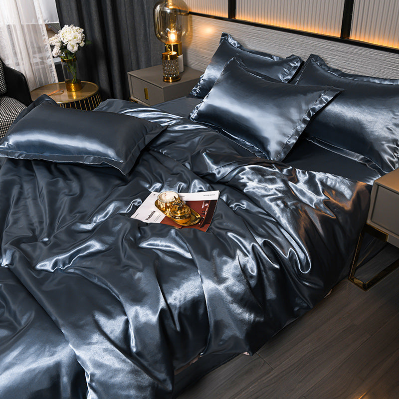Pure Color Ice Silk Cool Quilt Cover Bed Sheet Bedding