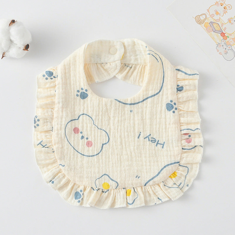 Baby Bib Ruffled Cotton Printed Gauze Lace Bib