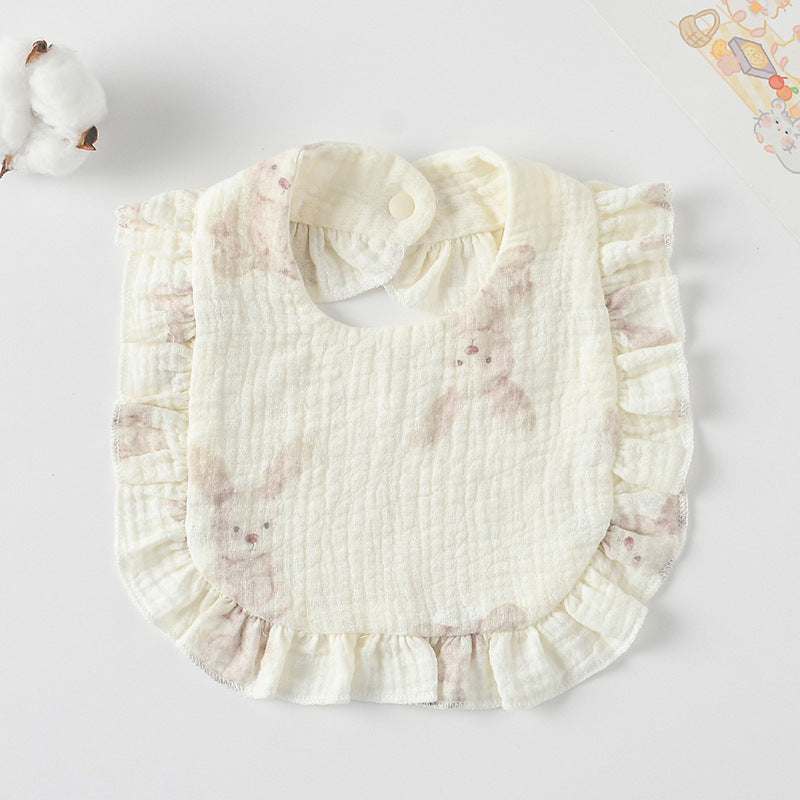 Baby Bib Ruffled Cotton Printed Gauze Lace Bib