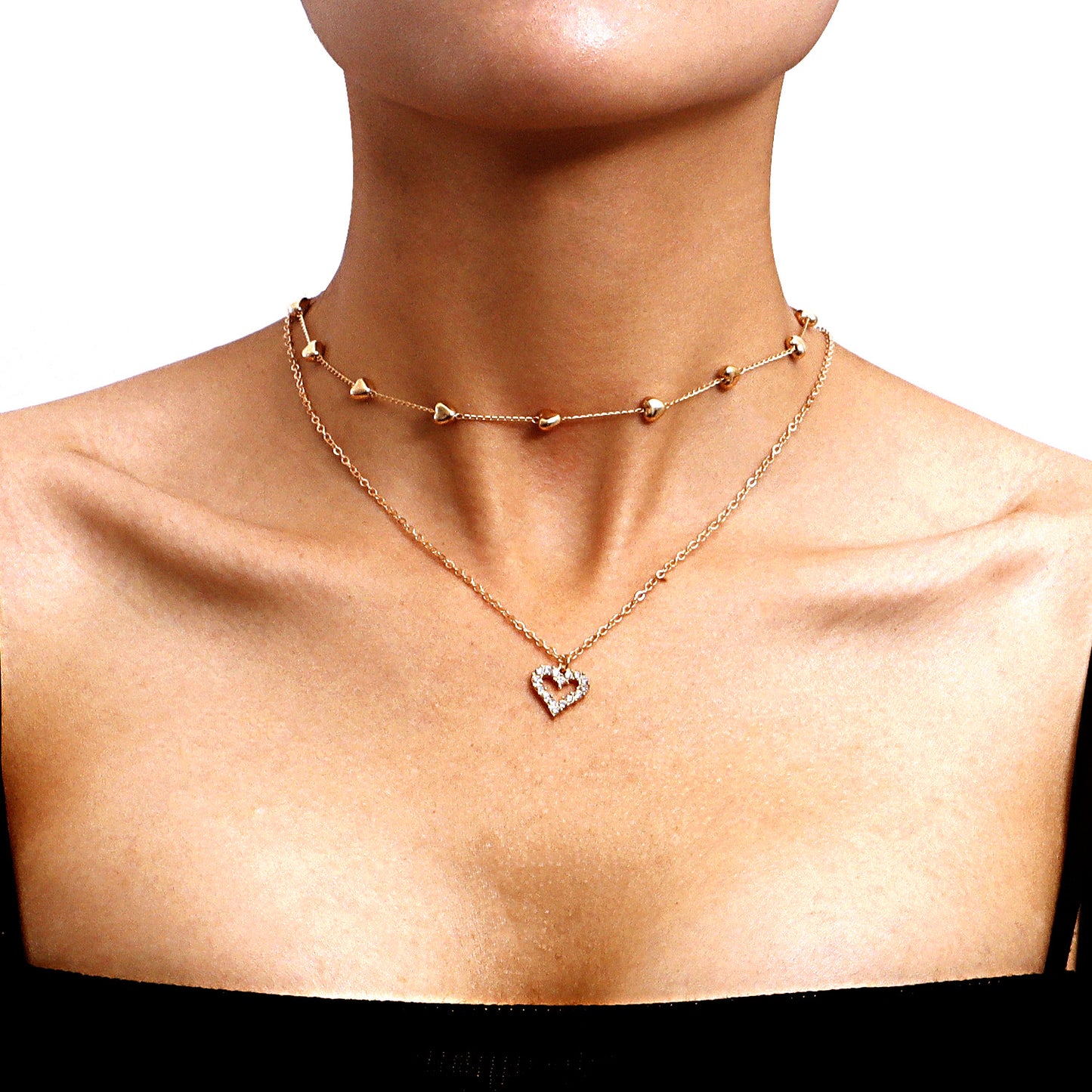 Double-Layer Heart Pendant Fine Chain Necklace