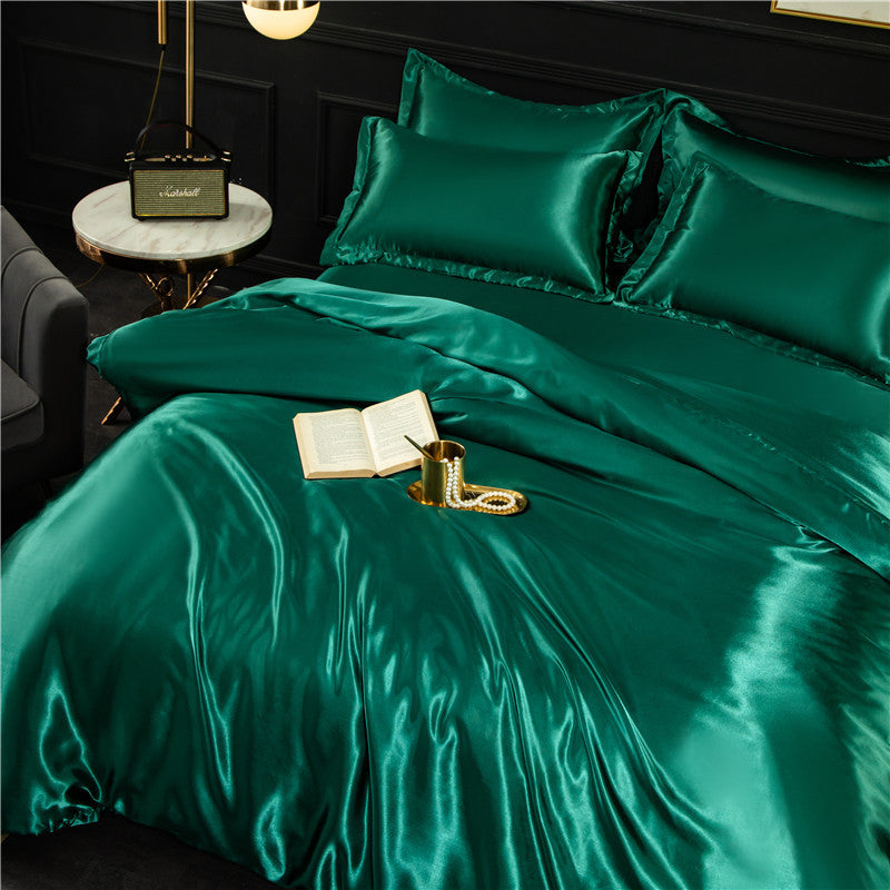 Pure Color Ice Silk Cool Quilt Cover Bed Sheet Bedding