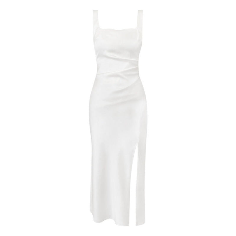 White Suspender Satin Dress Female Summer