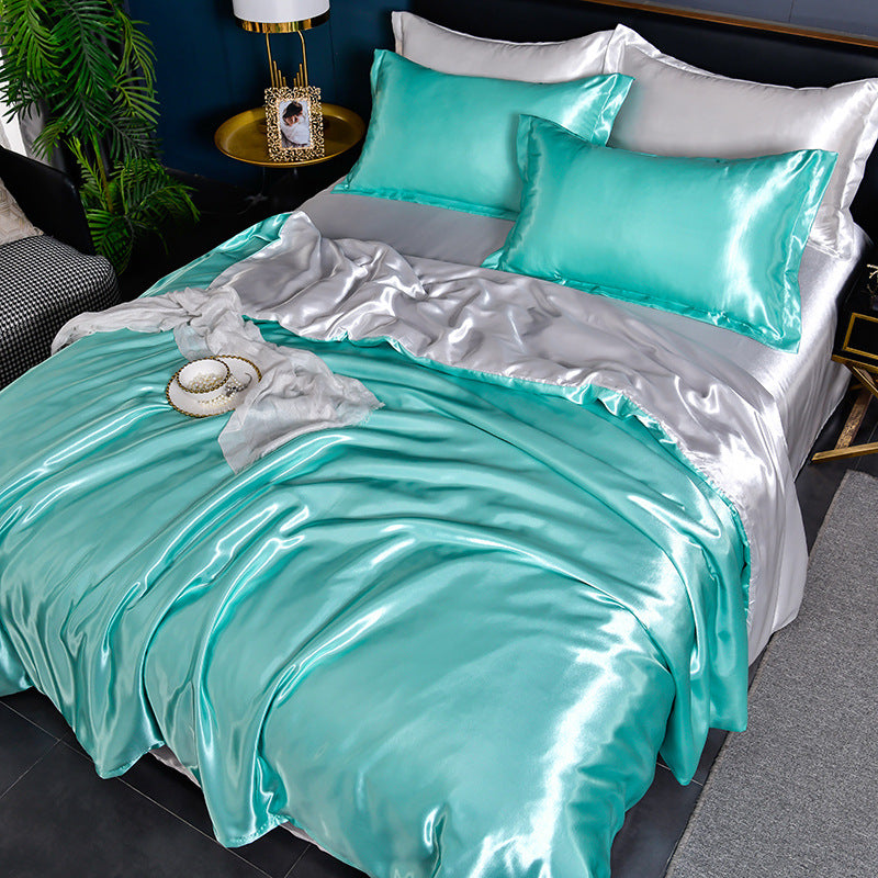 Pure Color Ice Silk Cool Quilt Cover Bed Sheet Bedding