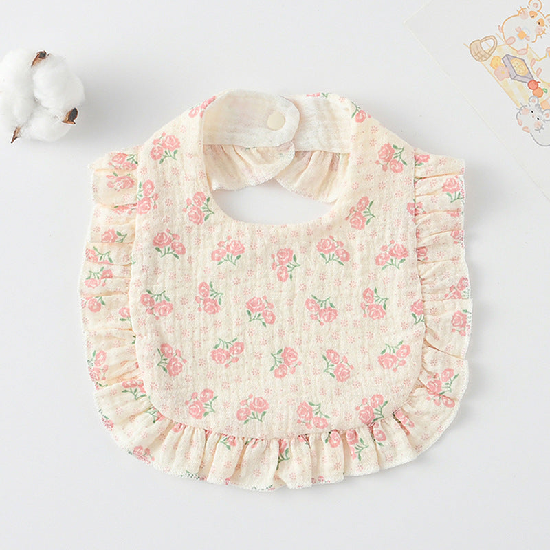 Baby Bib Ruffled Cotton Printed Gauze Lace Bib