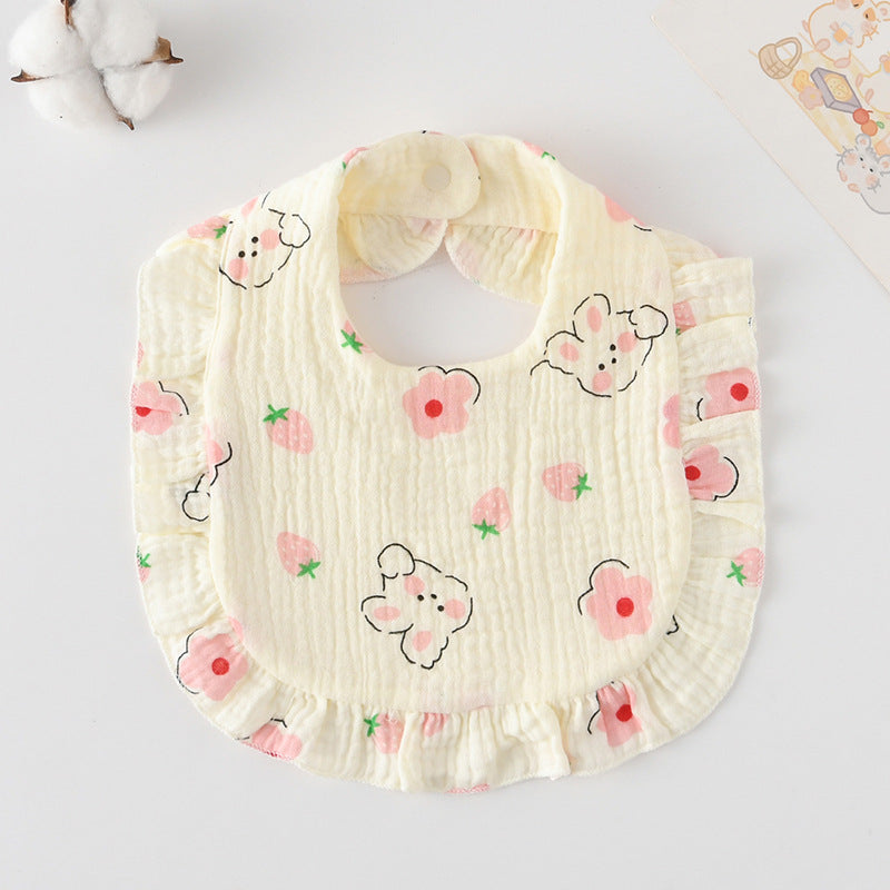 Baby Bib Ruffled Cotton Printed Gauze Lace Bib