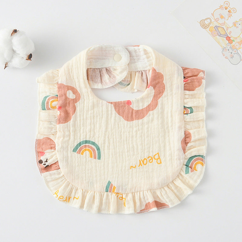 Baby Bib Ruffled Cotton Printed Gauze Lace Bib