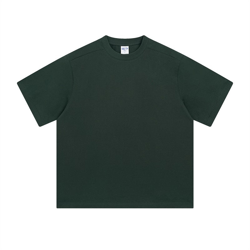 Retro Patchwork Short Sleeve Pure Color Minimal Versatile T-Shirt for Men and Women