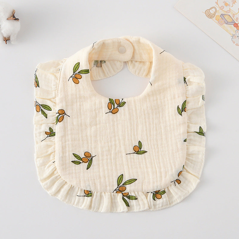 Baby Bib Ruffled Cotton Printed Gauze Lace Bib