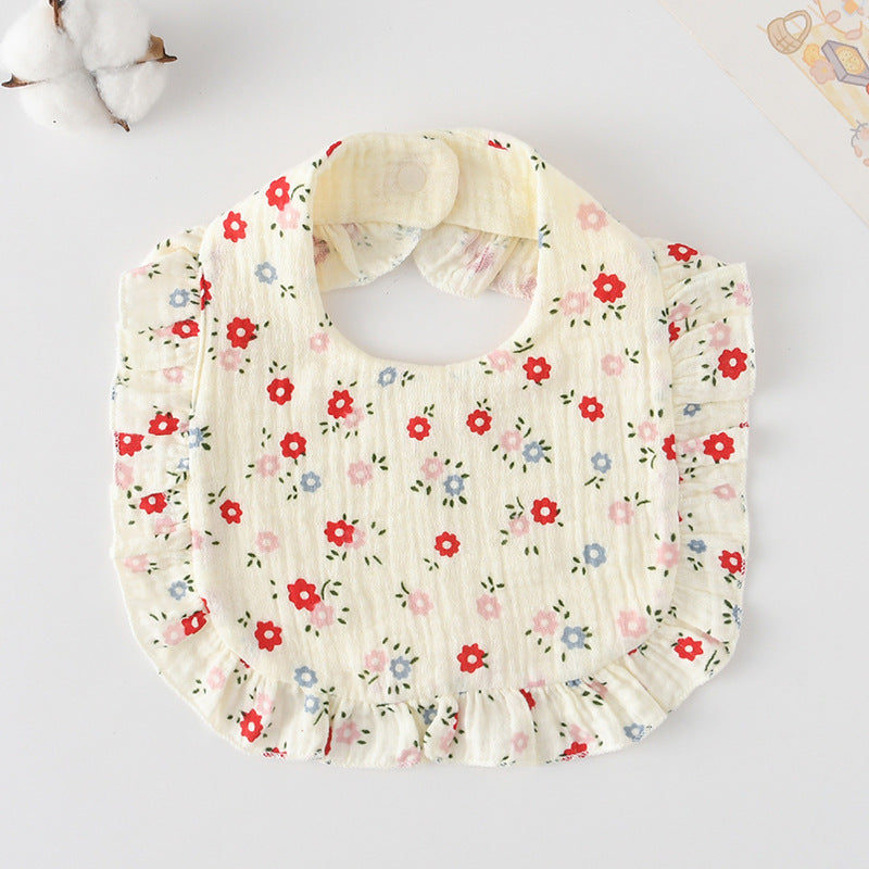 Baby Bib Ruffled Cotton Printed Gauze Lace Bib