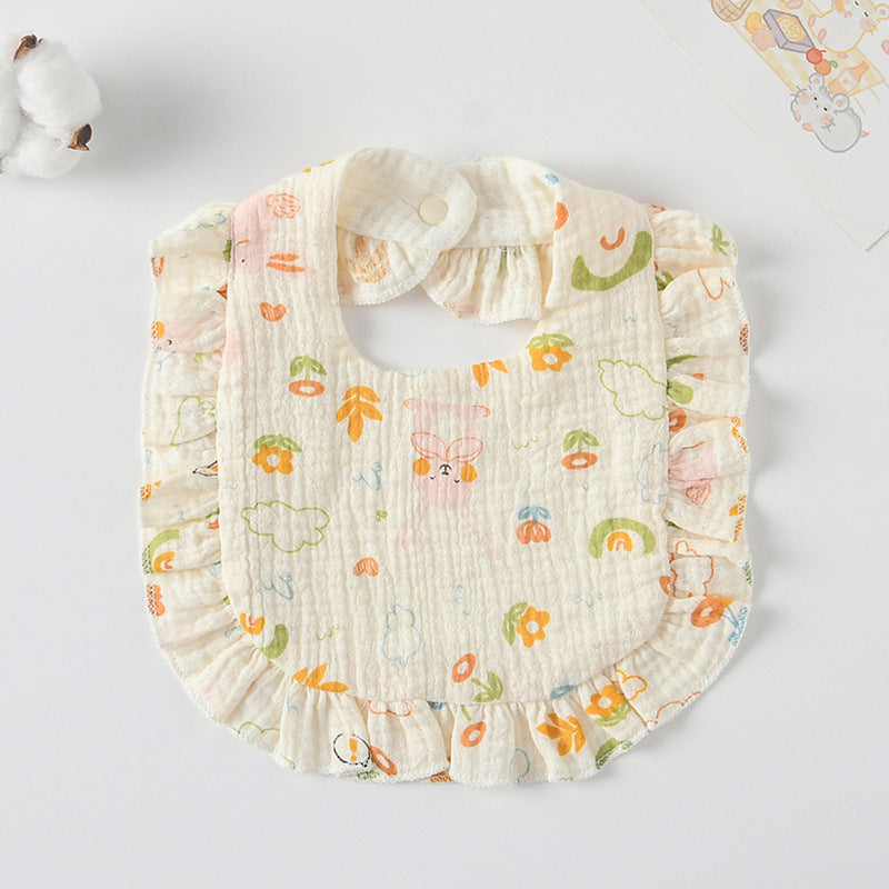 Baby Bib Ruffled Cotton Printed Gauze Lace Bib