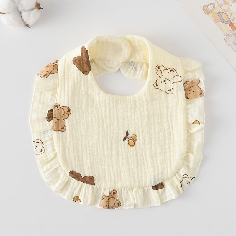 Baby Bib Ruffled Cotton Printed Gauze Lace Bib