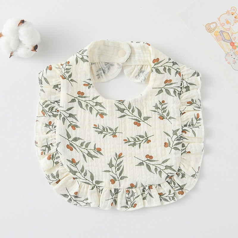 Baby Bib Ruffled Cotton Printed Gauze Lace Bib