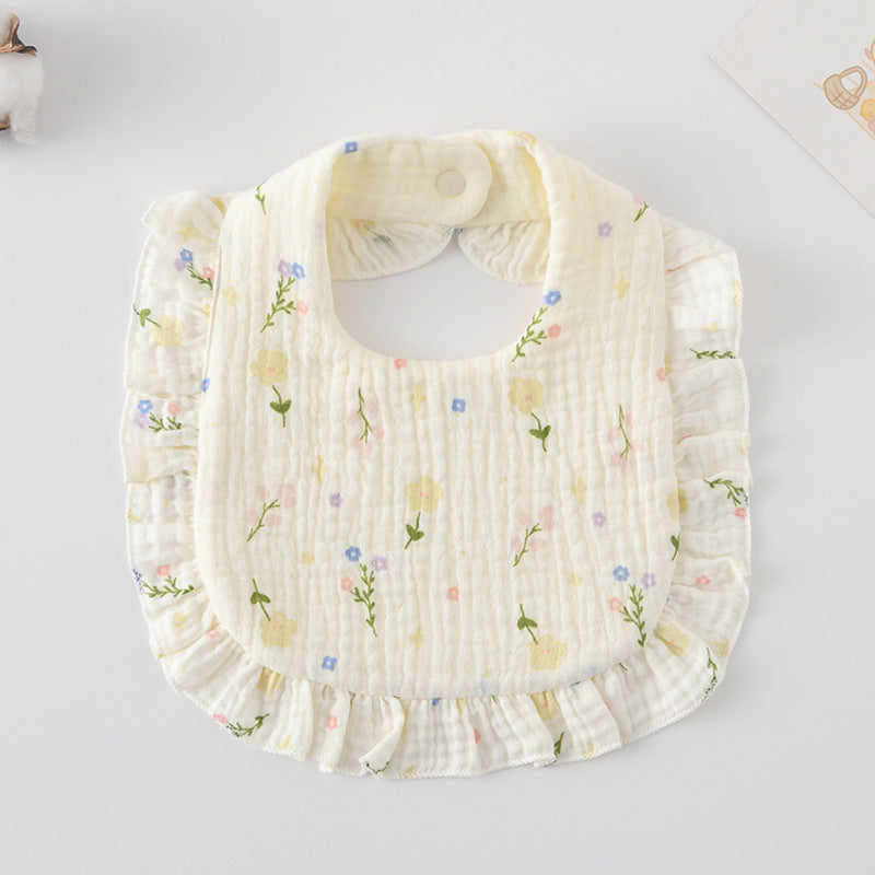Baby Bib Ruffled Cotton Printed Gauze Lace Bib