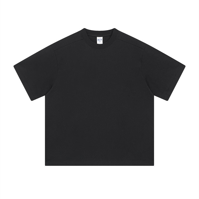 Retro Patchwork Short Sleeve Pure Color Minimal Versatile T-Shirt for Men and Women