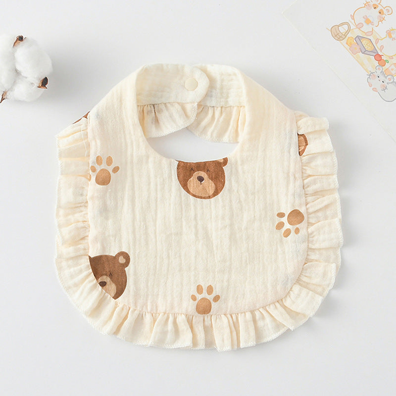 Baby Bib Ruffled Cotton Printed Gauze Lace Bib