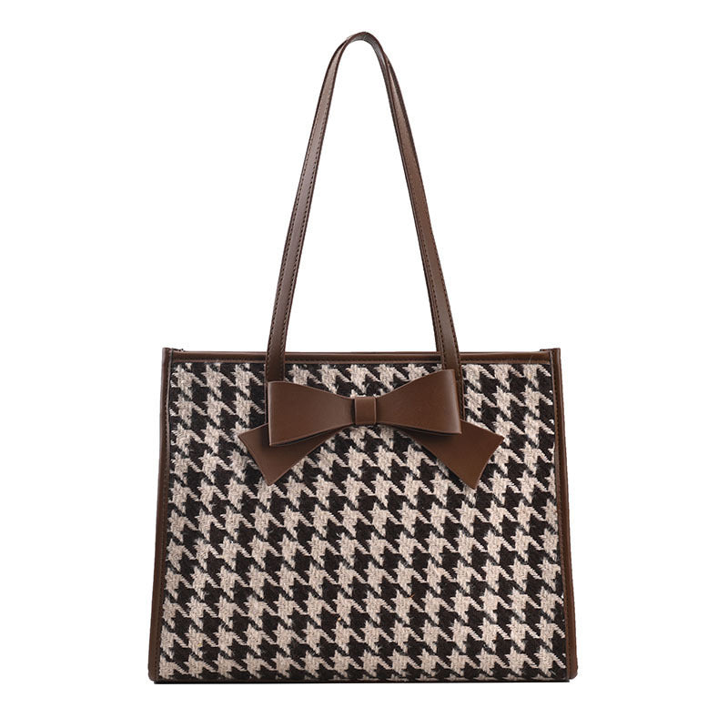 Bow Houndstooth Trendy Women's Shoulder Bag