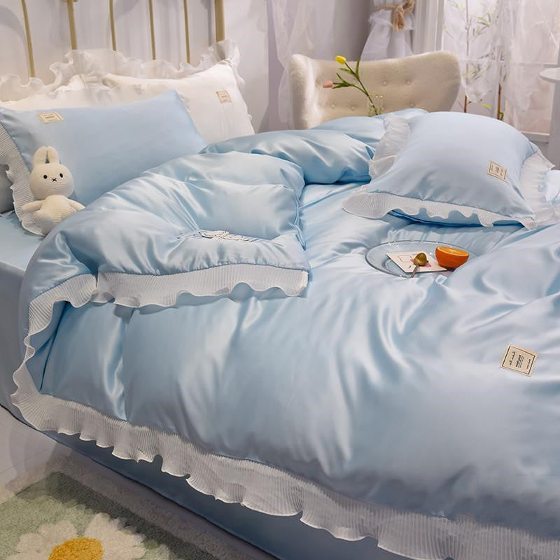 Ice Silk Bed Sheet Quilt Cover Advanced Simple Four-Piece Set