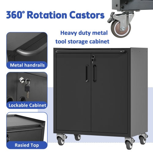 Heavy-Duty Metal Garage Storage Cabinet With Wheels - Sturdy And Durable Tool Storage Cabinet For Garage, Office, And Home Organizer Solutions