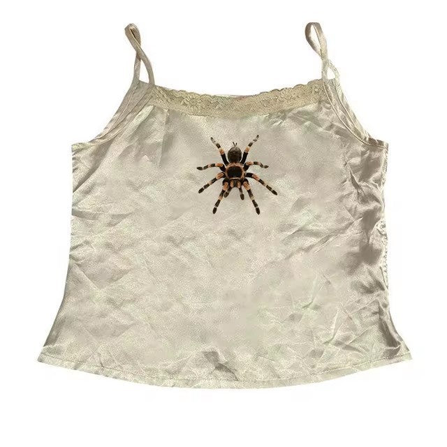 Cute Spider Print Pattern Lace Vest