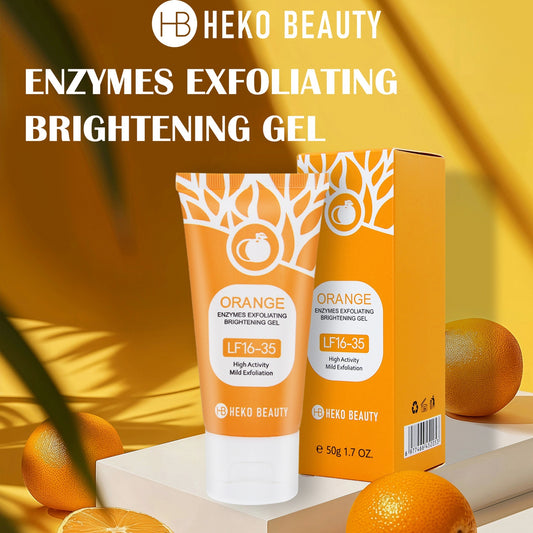 HEKO BEAUTY enzymes exfoliating brightening gel with packaging on a yellow background