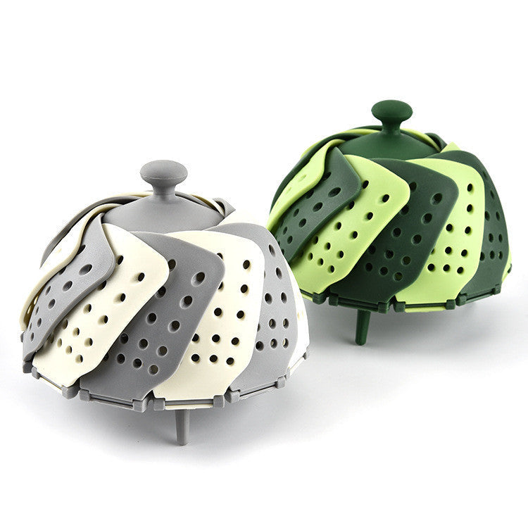 Kitchen Foldable And Retractable Fruit Basket In Plastic Steamer With Handle