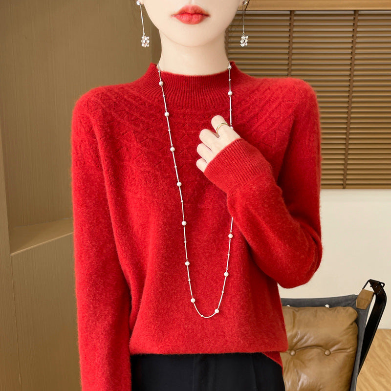 Front Line Ready-made Garments Half-collar Wool Sweater Women's Inner Wearing Hollow-out Loose Knitted Base