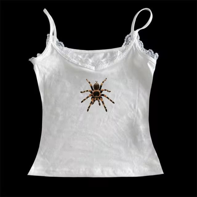 Cute Spider Print Pattern Lace Vest
