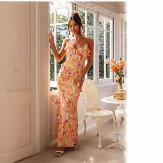 Summer Female V-neck Flounce Dress