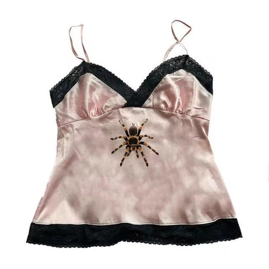 Cute Spider Print Pattern Lace Vest