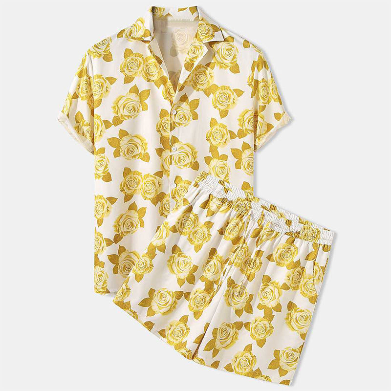 Streetwear Short Sleeve Beach Shirt with Short Pants - Casual Men's Clothing Outfit