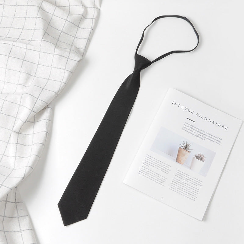 JK Japanese Style Male And Female Student Lazy Zipper Tie College Style Punch-free Shirt Formal Wear 8CM Wide Black Tie