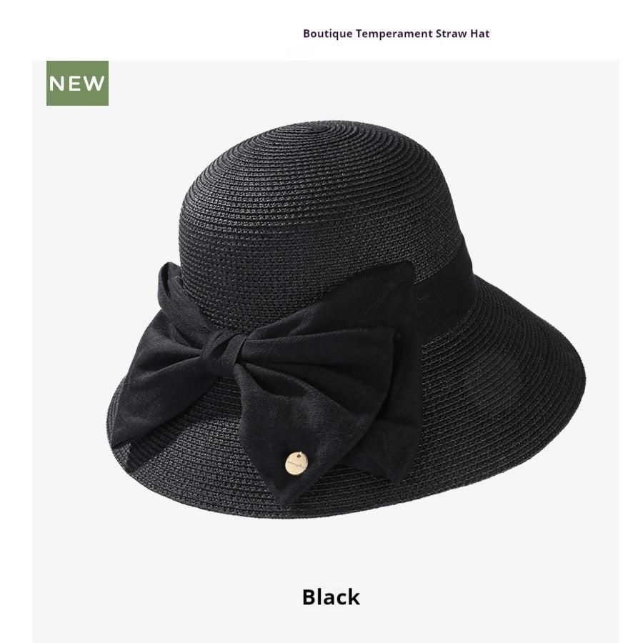 High-End Straw Wide Brim Bow Sun Hat