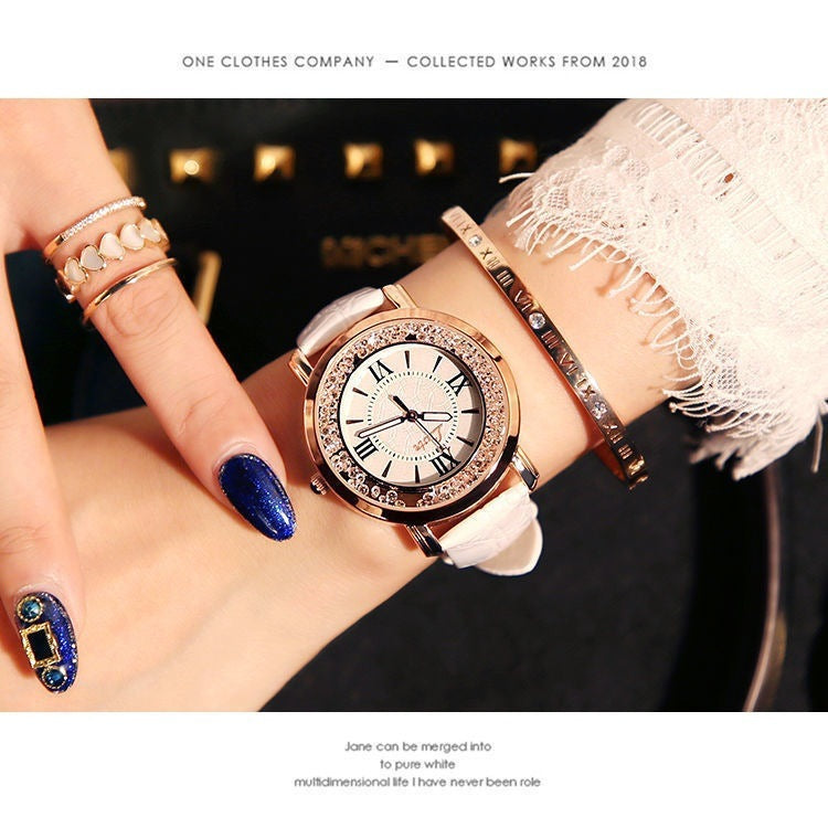 Rhinestone Dial Women's Retro Belt Quartz Watch