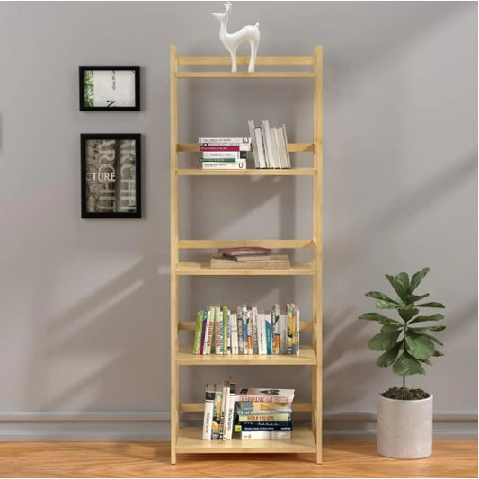 Bookshelf 5 Tiers, Bamboo Bookcase Book Shelf Storage Organizer Modern Display Shelving Unit Tall Book Shelf Corner Storage Rack For Home Office,Living Room,Kitchen,Bedroom,Bathroom, Office,Industrial