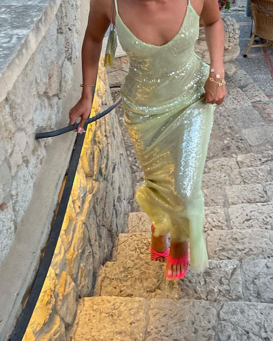 Sling Backless Slim Fit Sequins Formal Dress