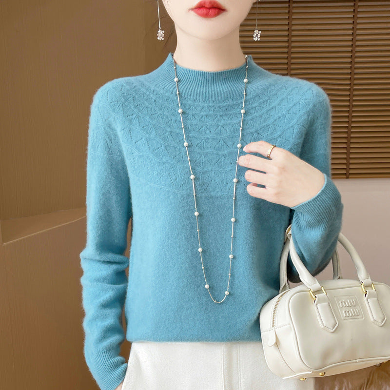 Front Line Ready-made Garments Half-collar Wool Sweater Women's Inner Wearing Hollow-out Loose Knitted Base