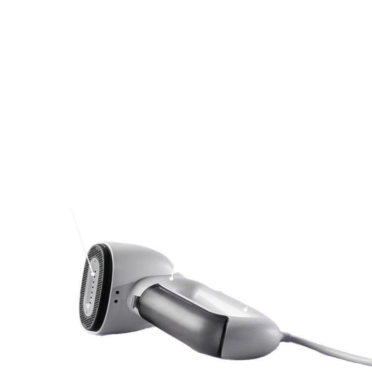 Silver handheld hair dryer on a white background