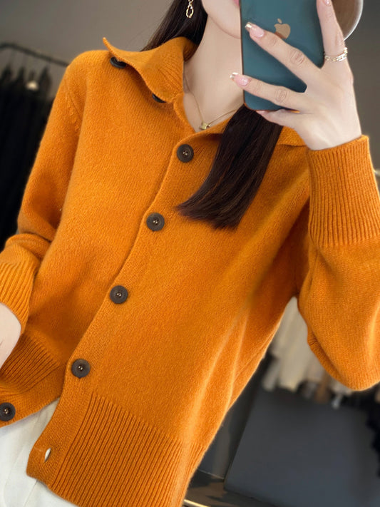 Turtleneck Solid Color Full Wool Loose Slimming Women's Cardigan Sweater